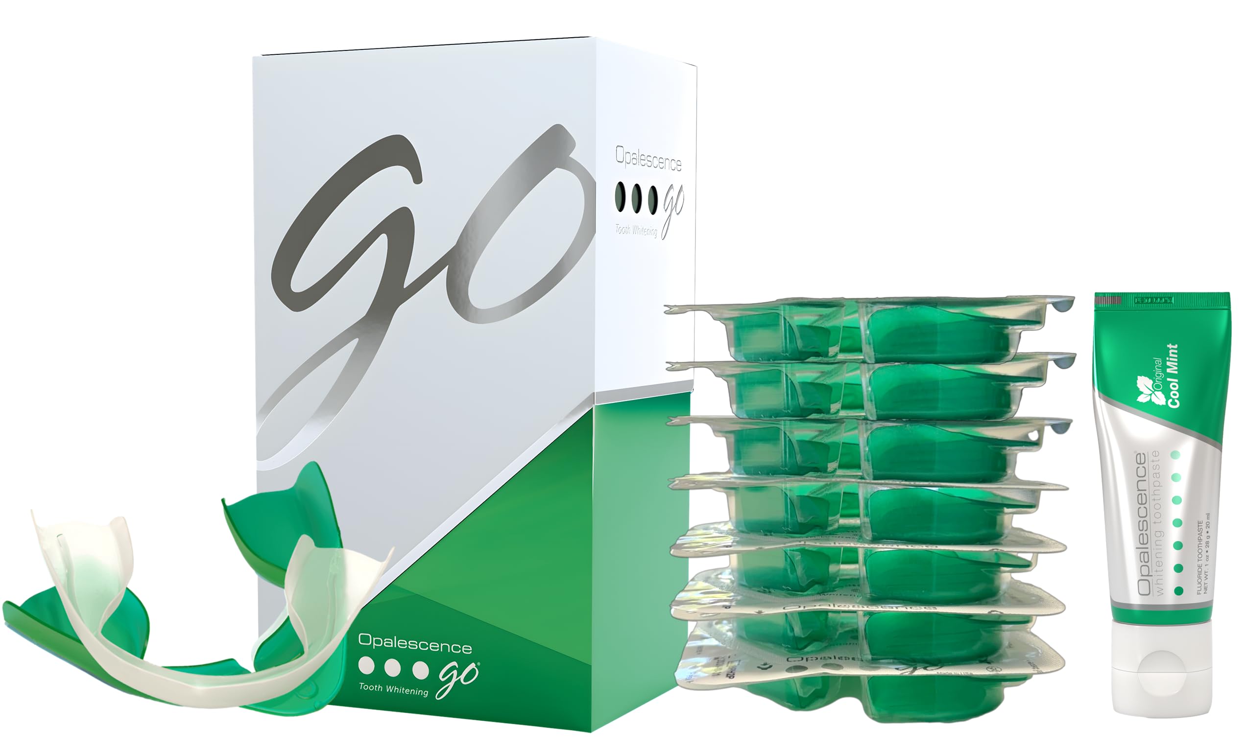 Opalescence GO 15 pre-filled trays front view for convenient whitening sessions on the go.