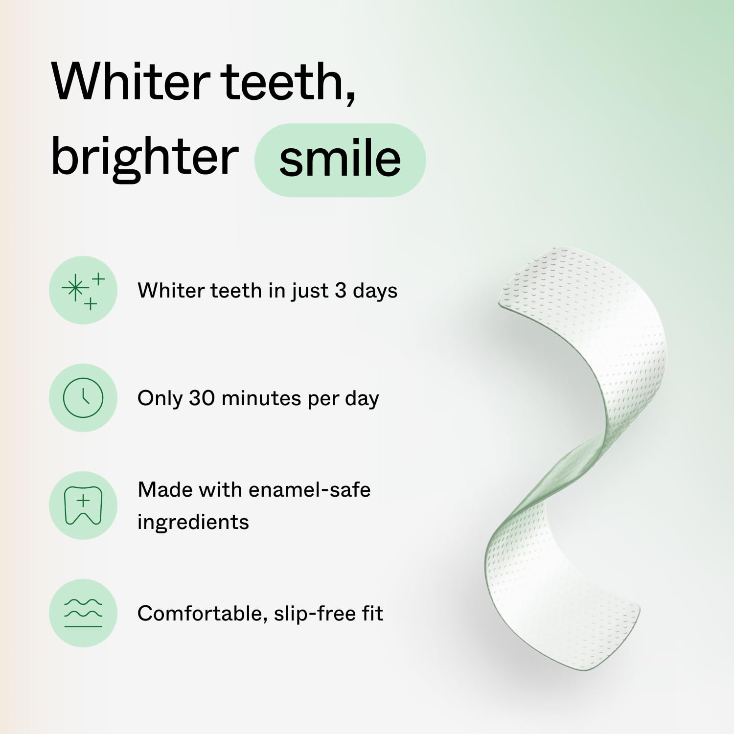 Opalescence Go whitening strips adhered to teeth showing slip-free fit.