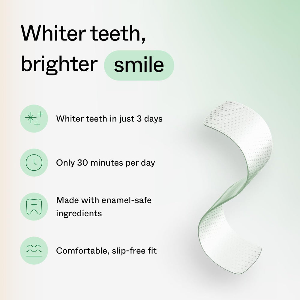 Opalescence Go whitening strips adhered to teeth showing slip-free fit.