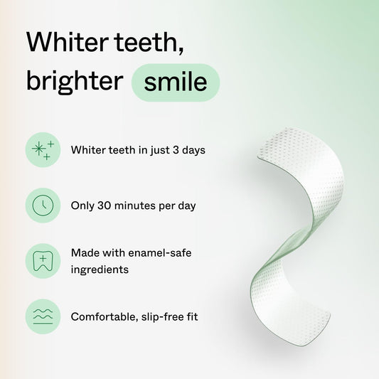 Opalescence Go whitening strips adhered to teeth showing slip-free fit.