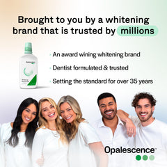 Opalescence oral-care routine with toothbrush beside mouthwash.
