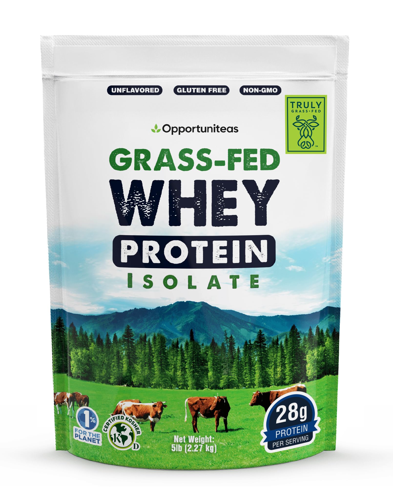 Opportuniteas Grass Fed Whey Isolate bottle showing high-protein clean formula for post-workout recovery