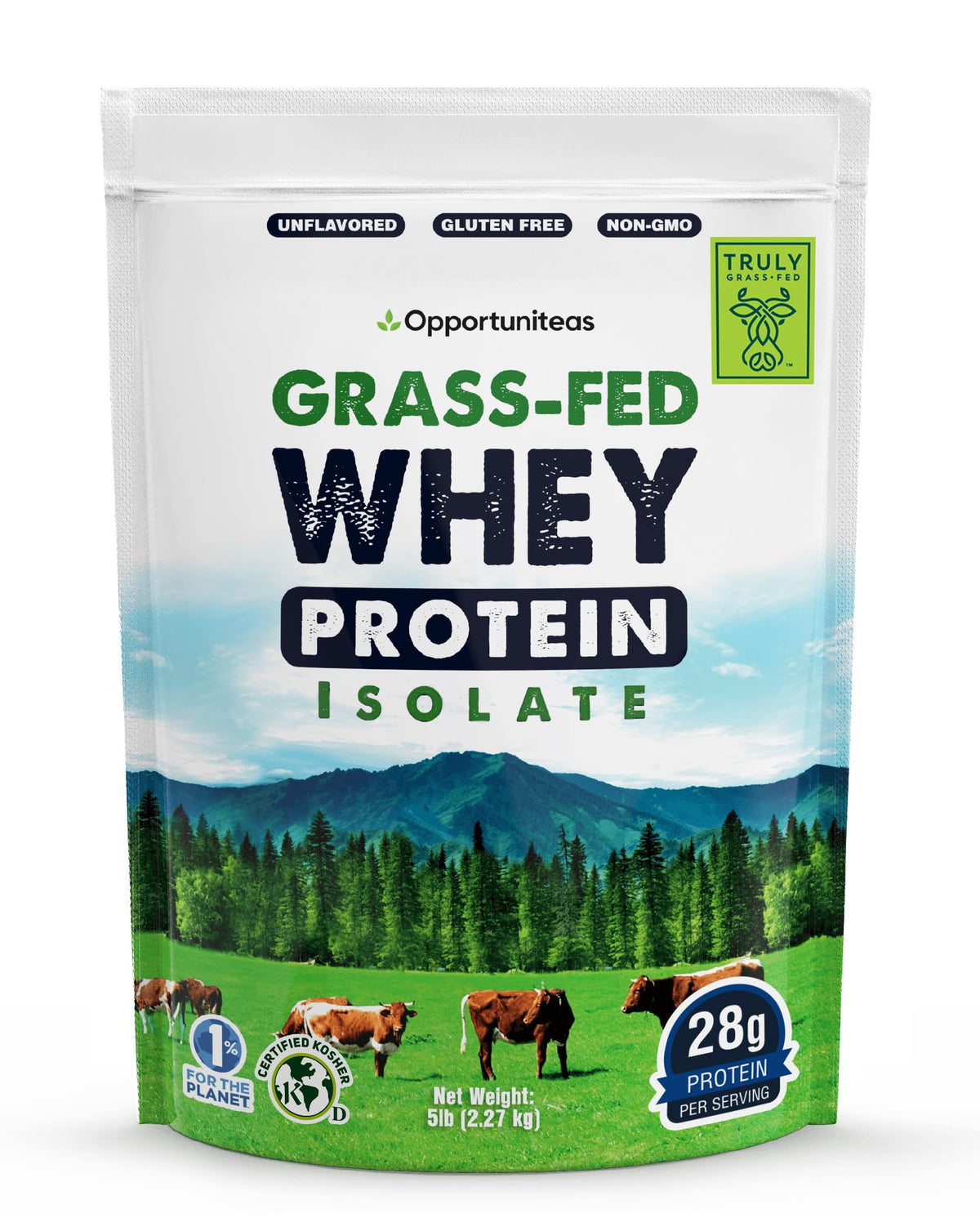Opportuniteas Grass Fed Whey Isolate bottle showing high-protein clean formula for post-workout recovery
