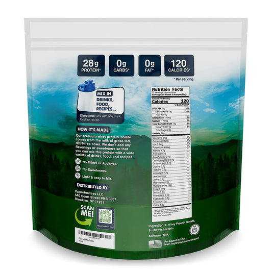 Close-up of Opportuniteas whey isolate ingredients highlighting a clean formula
