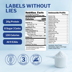 Opportuniteas Grass Fed Whey Vanilla label highlights 3-ingredient formula