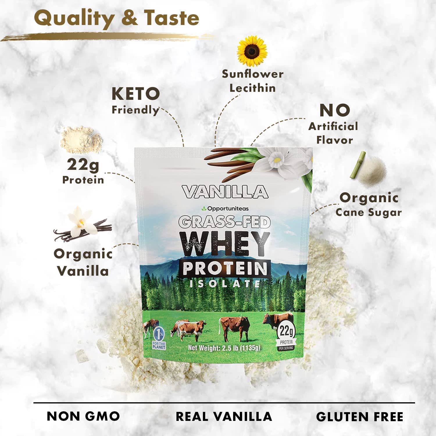 Opportuniteas vanilla whey protein scoop for quick protein boosts