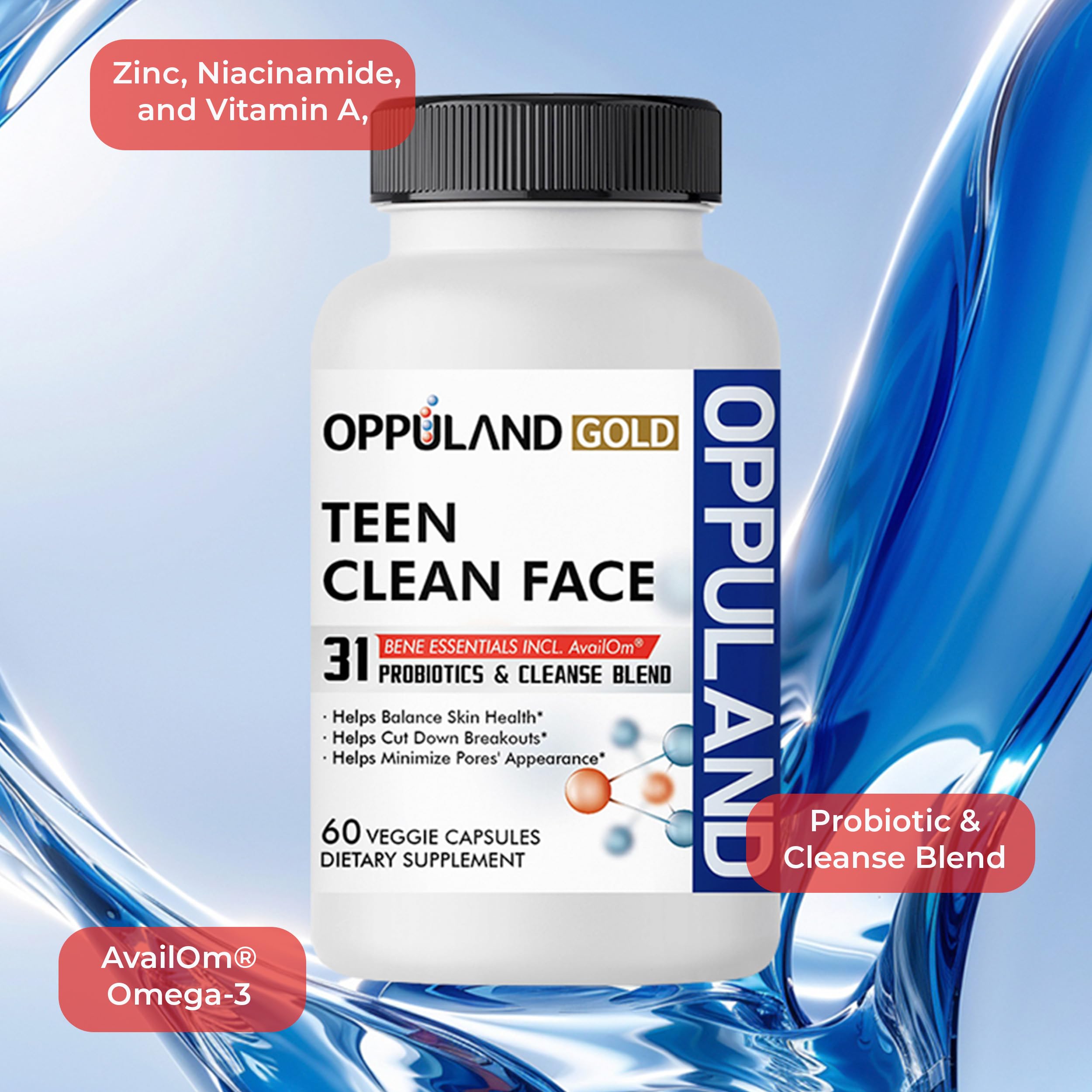 Oppuland daily synbiotic capsule shown for teen-friendly routine.