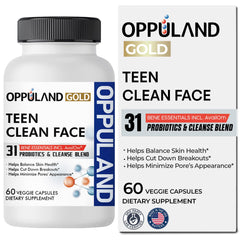 Oppuland Teen Clean Face bottle with capsules supports skin balance from within.
