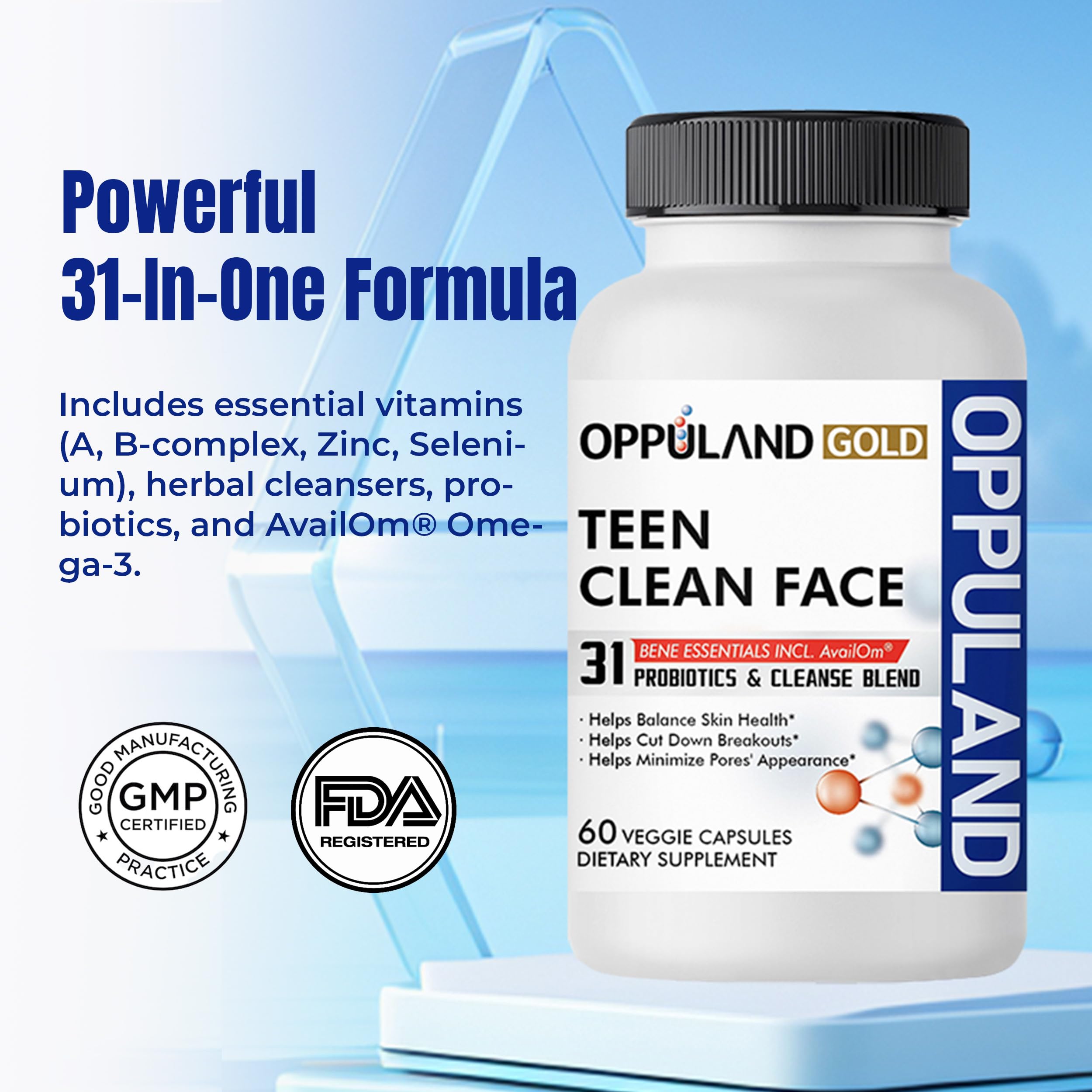 Oppuland zinc tablets pair demonstrates sebum control and pore support.