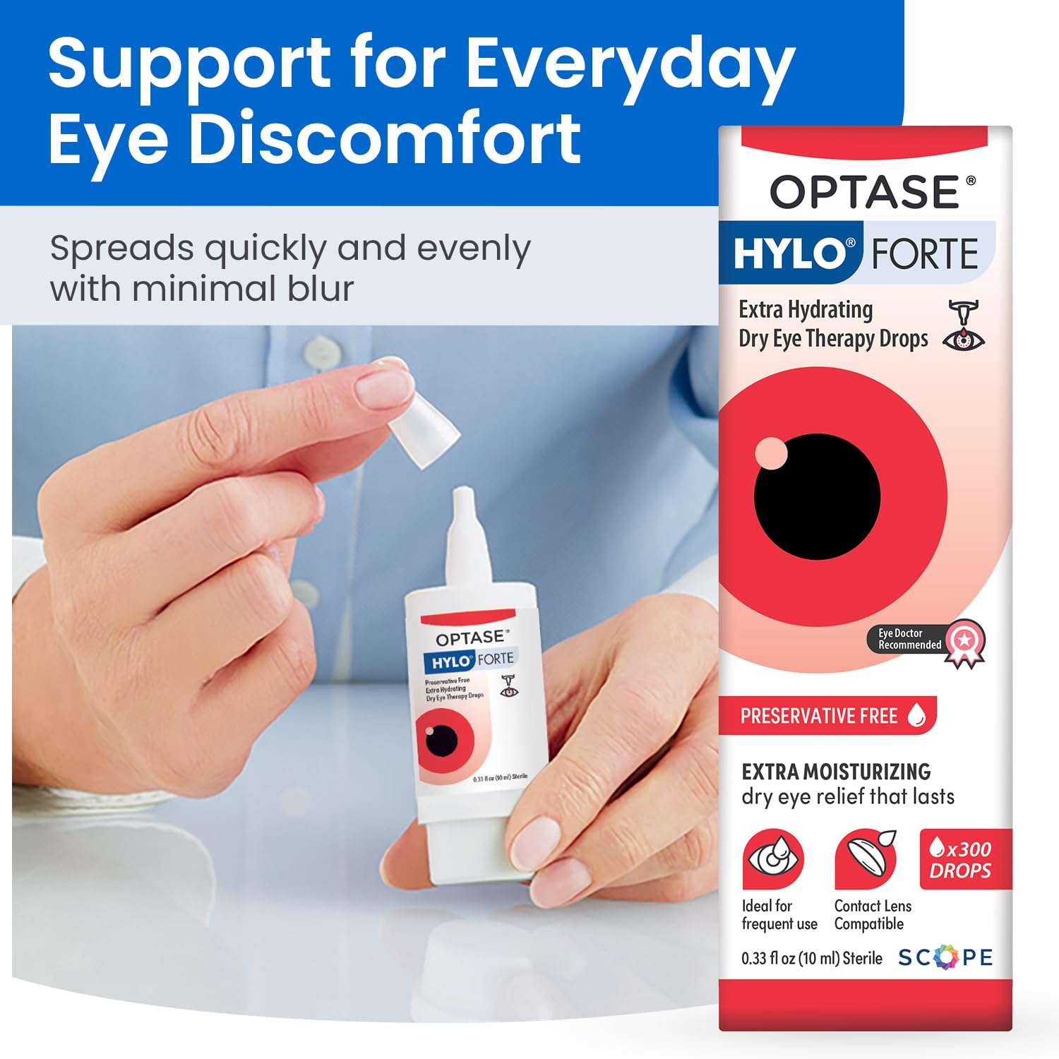 Lens-friendly Optase HYLO Forte formula suitable for contact lens wearers