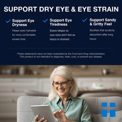 Opti + Life MD bottle with blue light icon for screen time eye care.