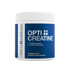 Opti + Life MD creatine capsules bottle front shows daily energy support
