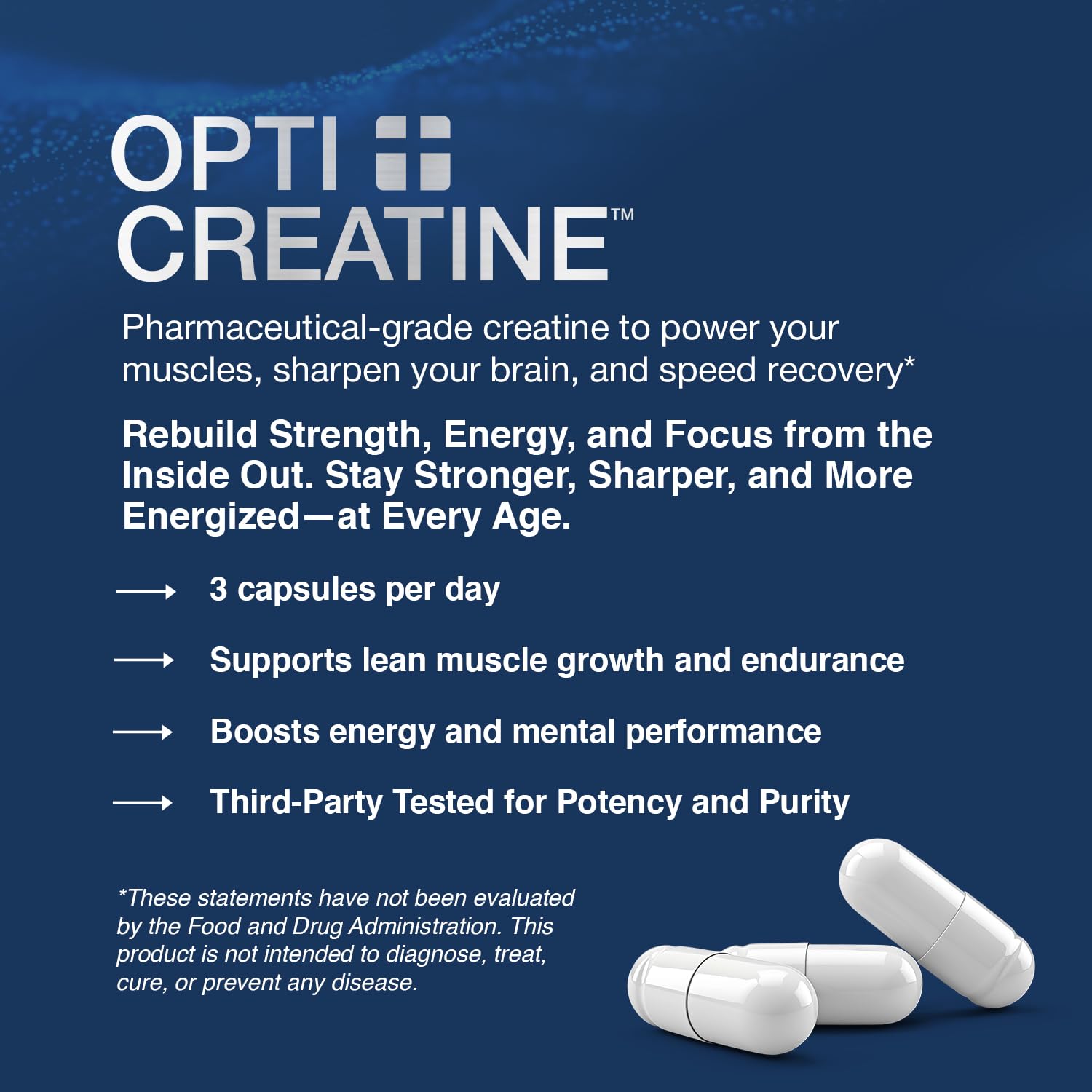 Opti + Life MD creatine capsules being poured reinforce recovery after activity