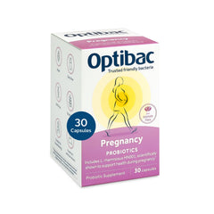 Optibac Probiotics Pregnancy bottle front showing vegan prenatal formula for gut health