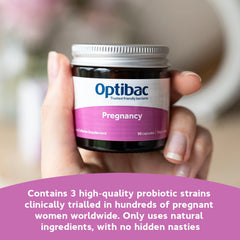 Optibac Probiotics Pregnancy bottle pour illustrating convenient daily intake