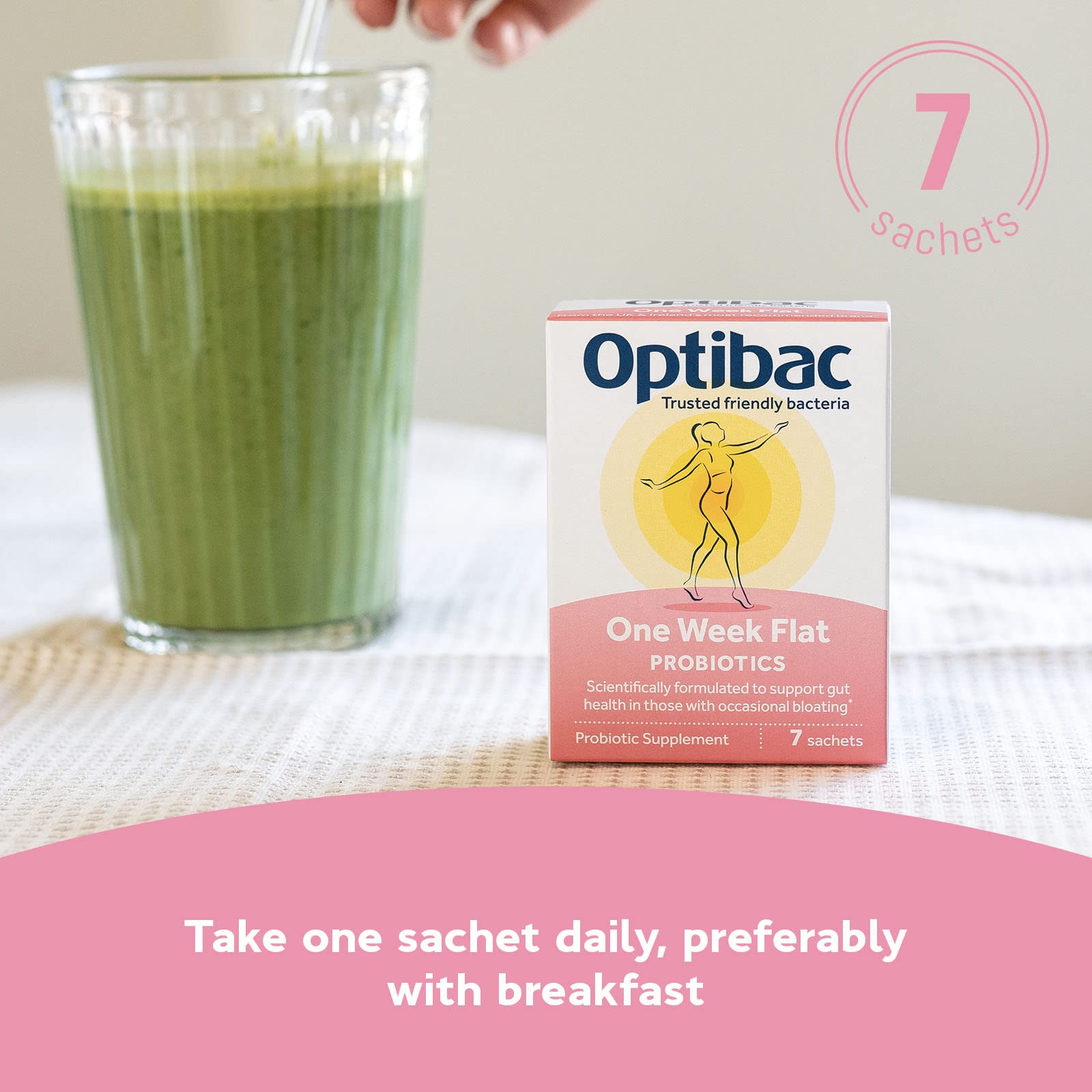 Optibac One Week Flat daily-use image, easy routine for digestive support during busy weeks.
