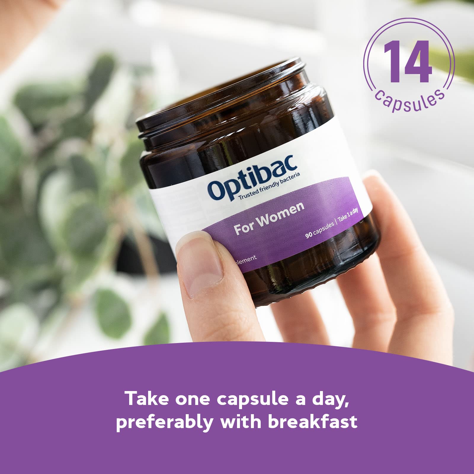 Optibac Probiotics for Women capsules in hand, ready for daily use.