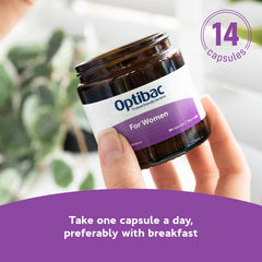 Optibac Probiotics for Women capsules in hand, ready for daily use.