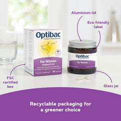 Optibac Probiotics for Women packaging flatlay showing vegan capsules.