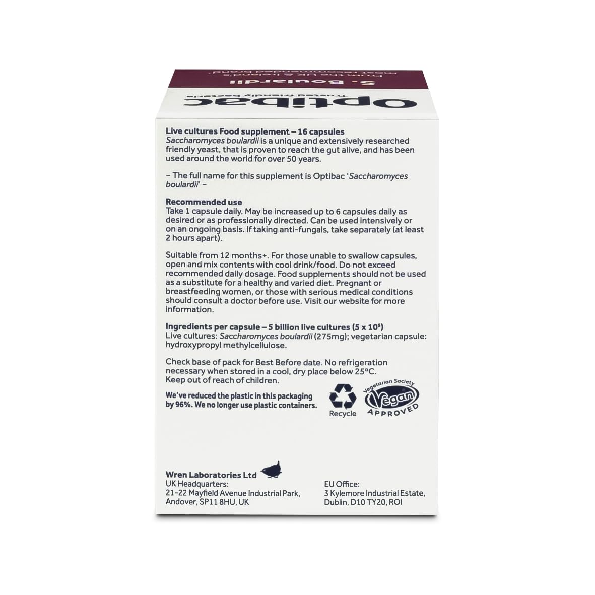 OptiBac Saccharomyces boulardii capsules daily-use context for gut comfort.
