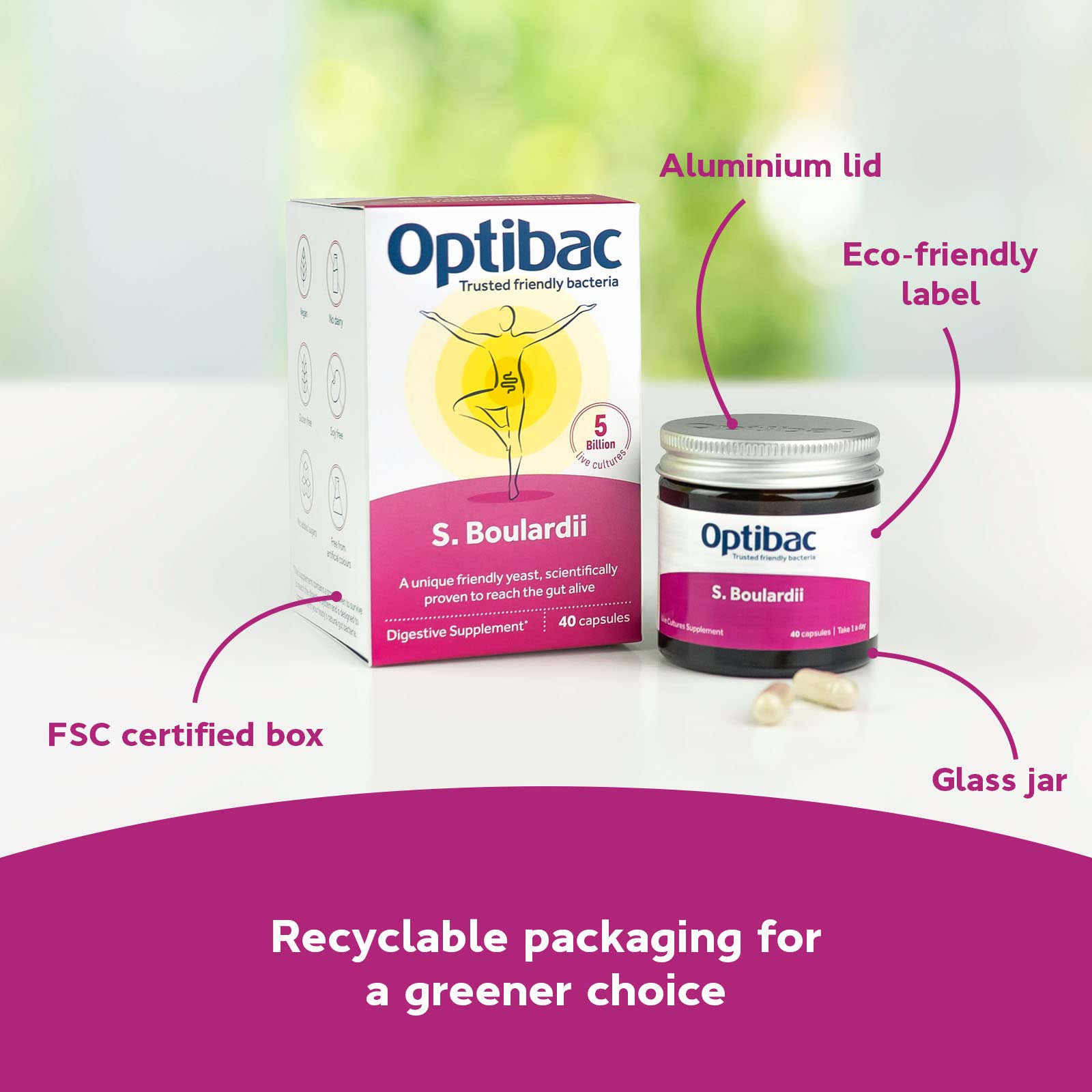 OptiBac Saccharomyces boulardii travel-pack ready for on-the-go routines.
