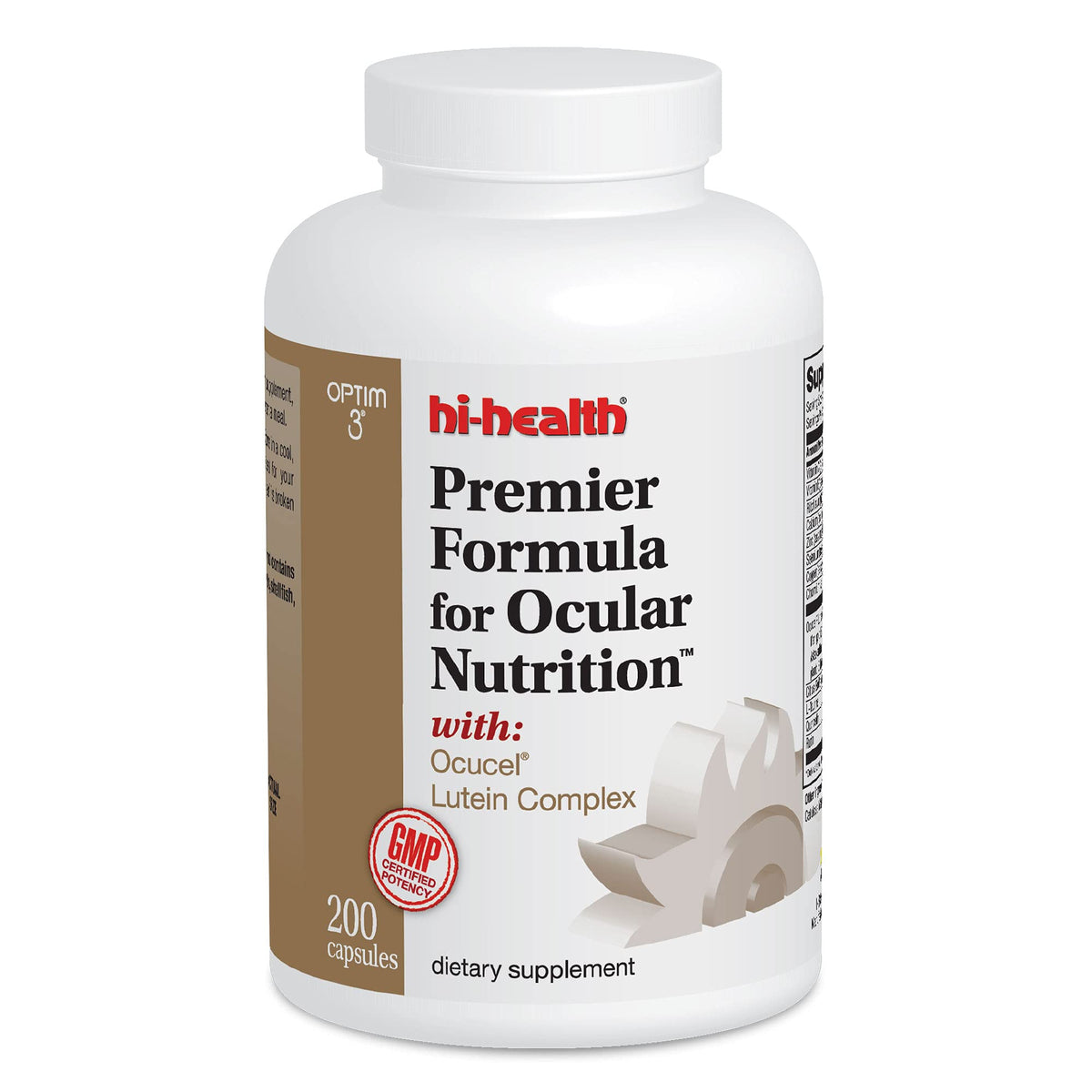 Optim 3 Hi-Health bottle front showing premium ocular nutrition for daily eye support