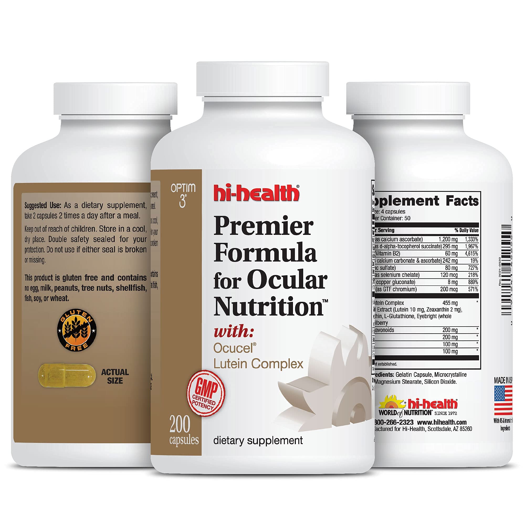 Close-up of Optim 3 capsules rich in lutein and zeaxanthin for macular support