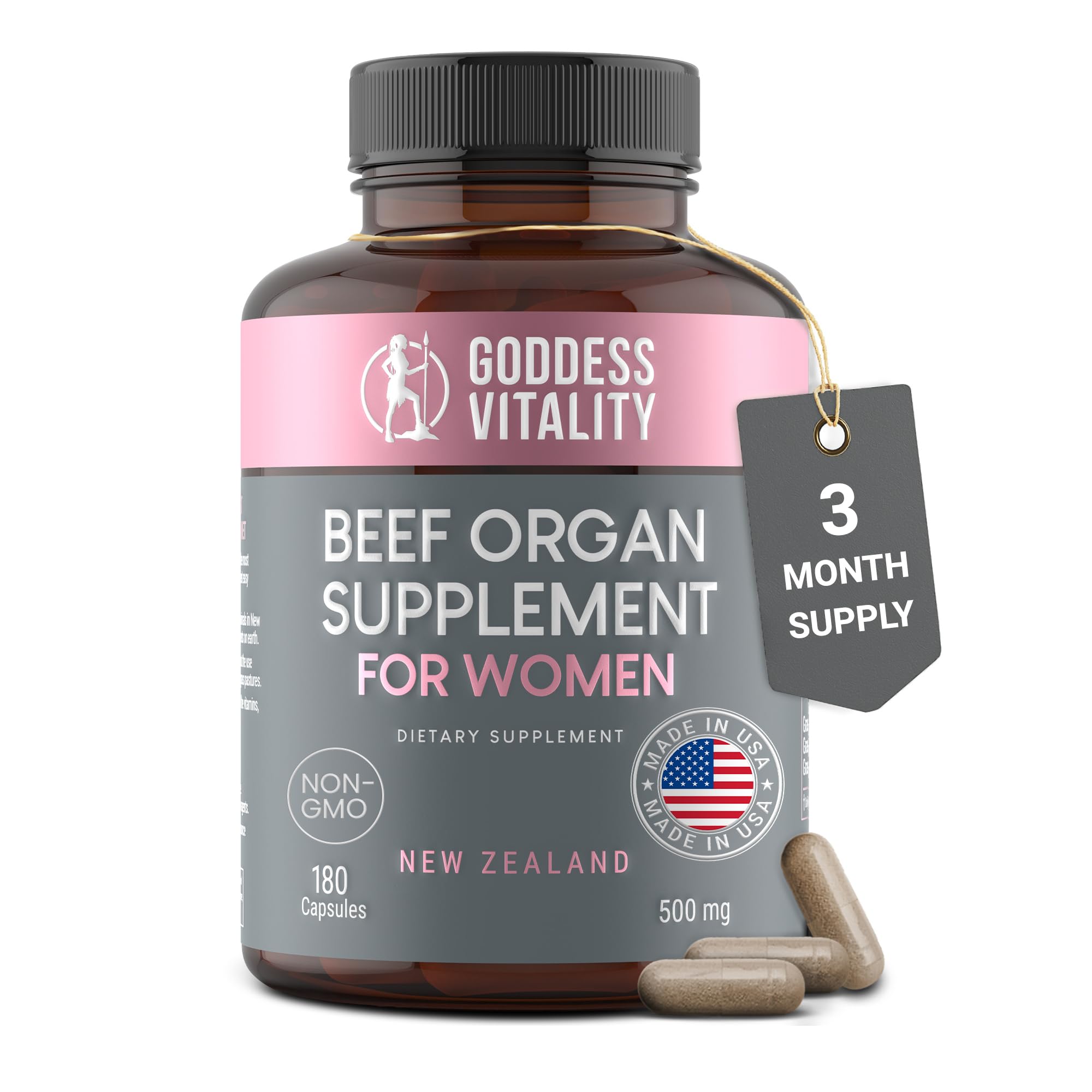 Optimal Carnivore beef organ women bottle close-up for cycle rhythm support