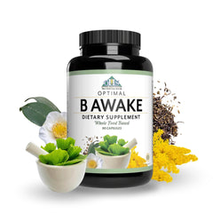 Optimal Health Systems B Awake bottle front display with 90 capsules