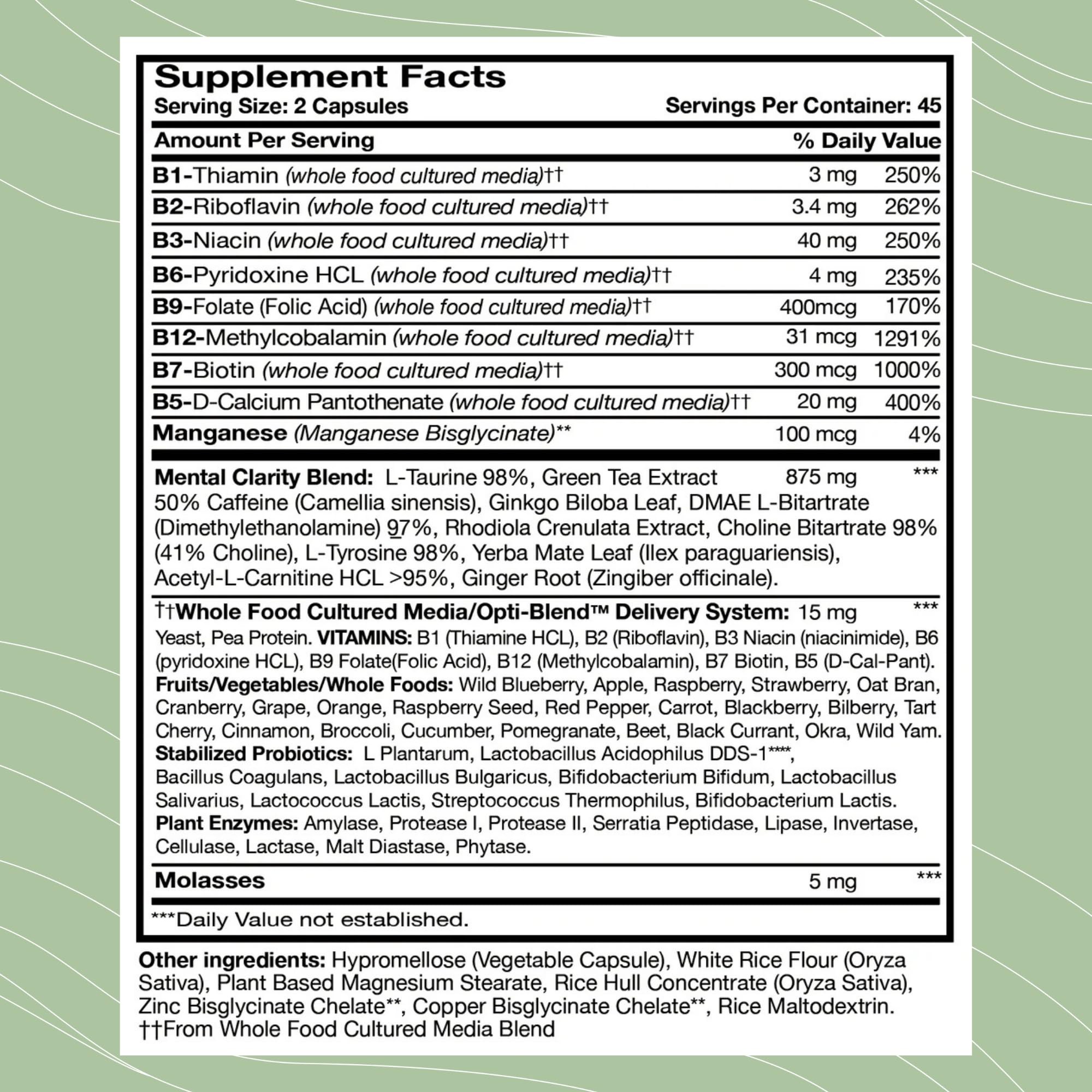 Optimal Health Systems B Awake bottle side label with ingredients