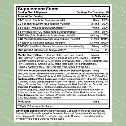 Optimal Health Systems B Awake bottle side label with ingredients