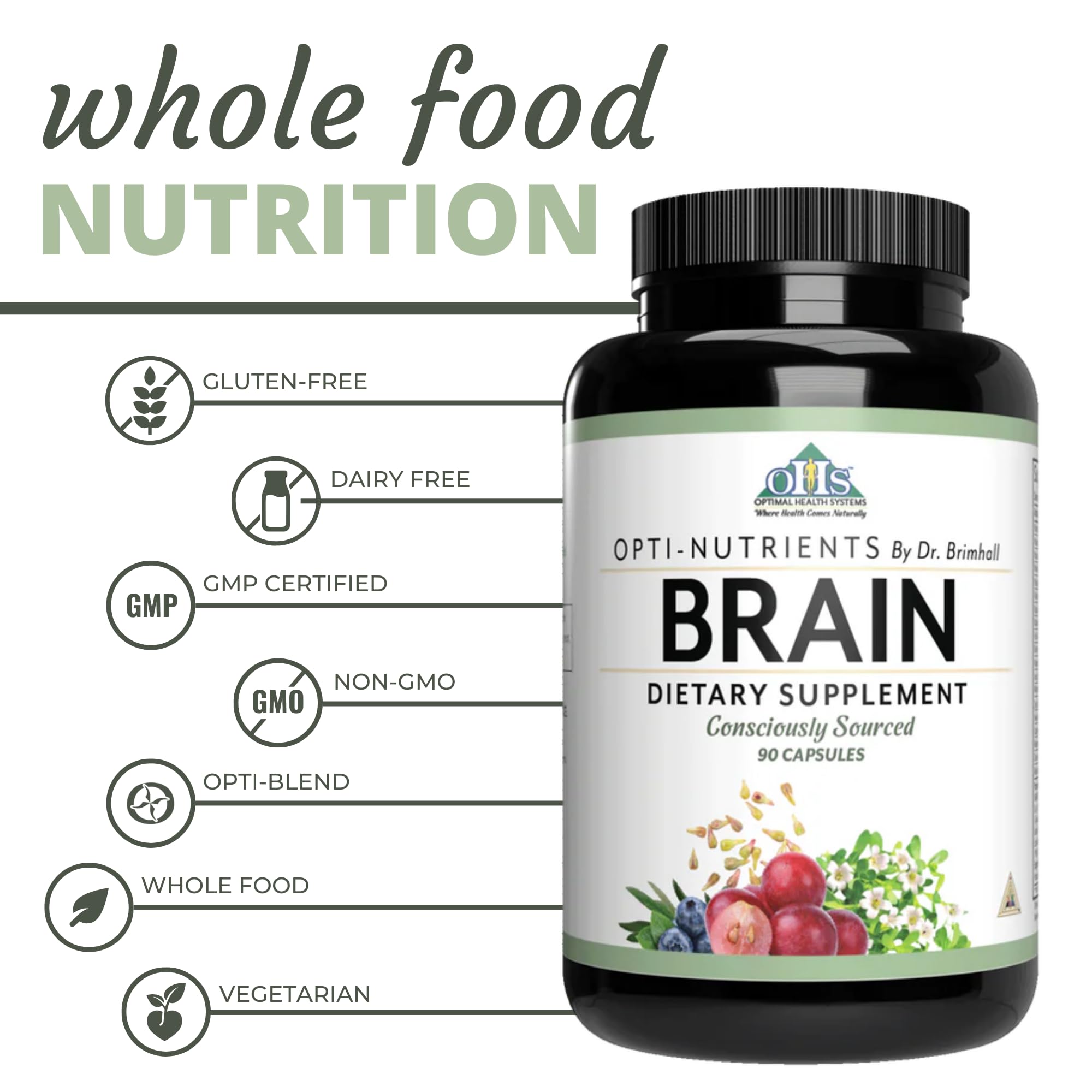 Optimal Health Systems Brain capsules being dispensed for steady energy and focus