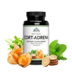 Optimal Health Systems Cort-Adrena Boost bottle with capsules for daily adrenal support and stress relief