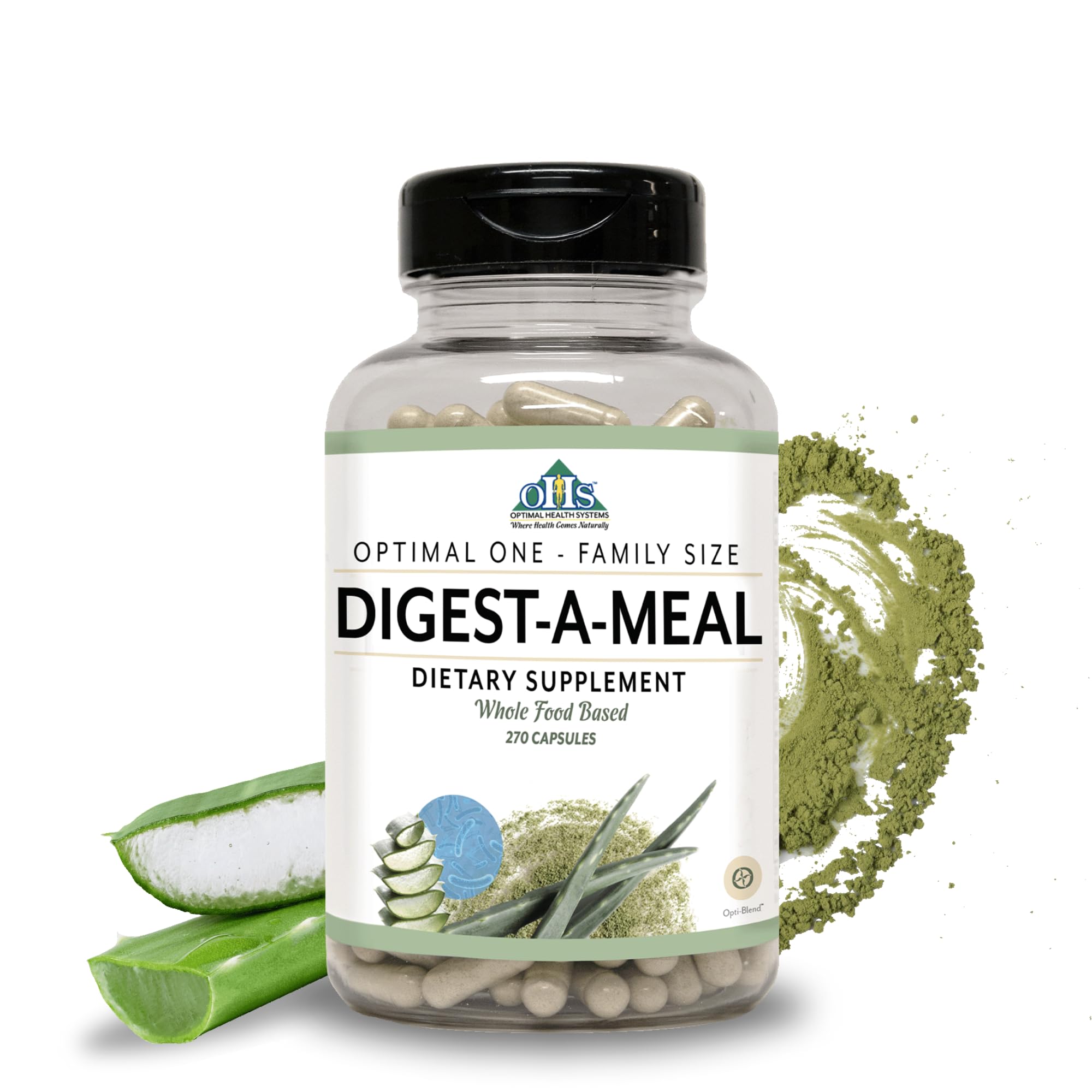 Optimal Health Systems Digest-A-Meal bottle front for daily digestive support.