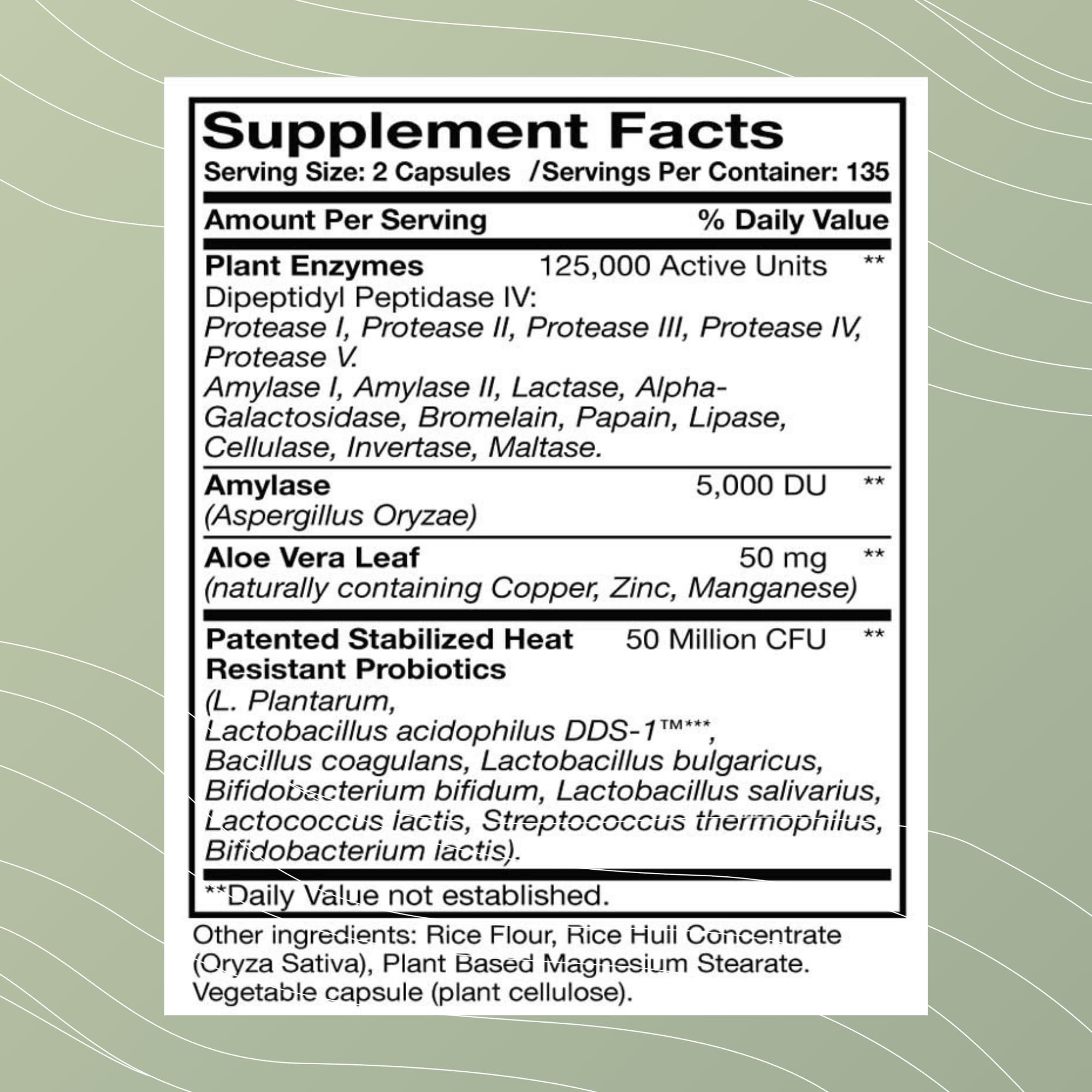 Optimal Health Systems Digest-A-Meal label closeup highlights probiotic blend.