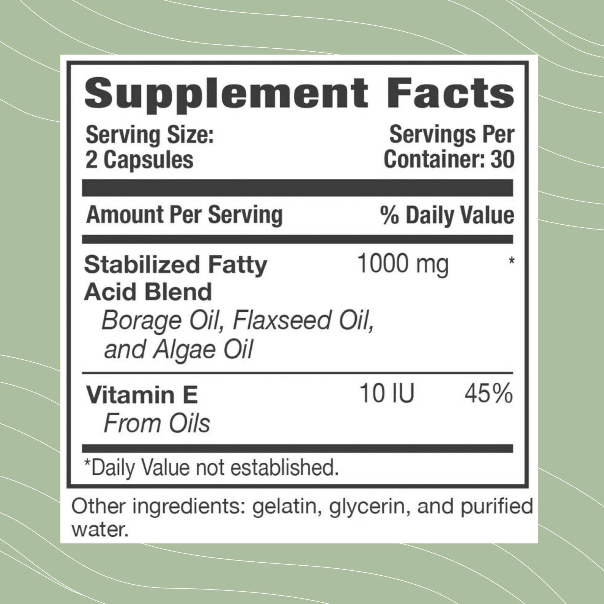 Optimal Health Systems EFA capsules ready for daily use with meals.
