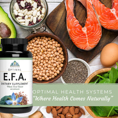 Optimal Health Systems EFA serving suggestion shows 60 capsules for a 30-day supply.