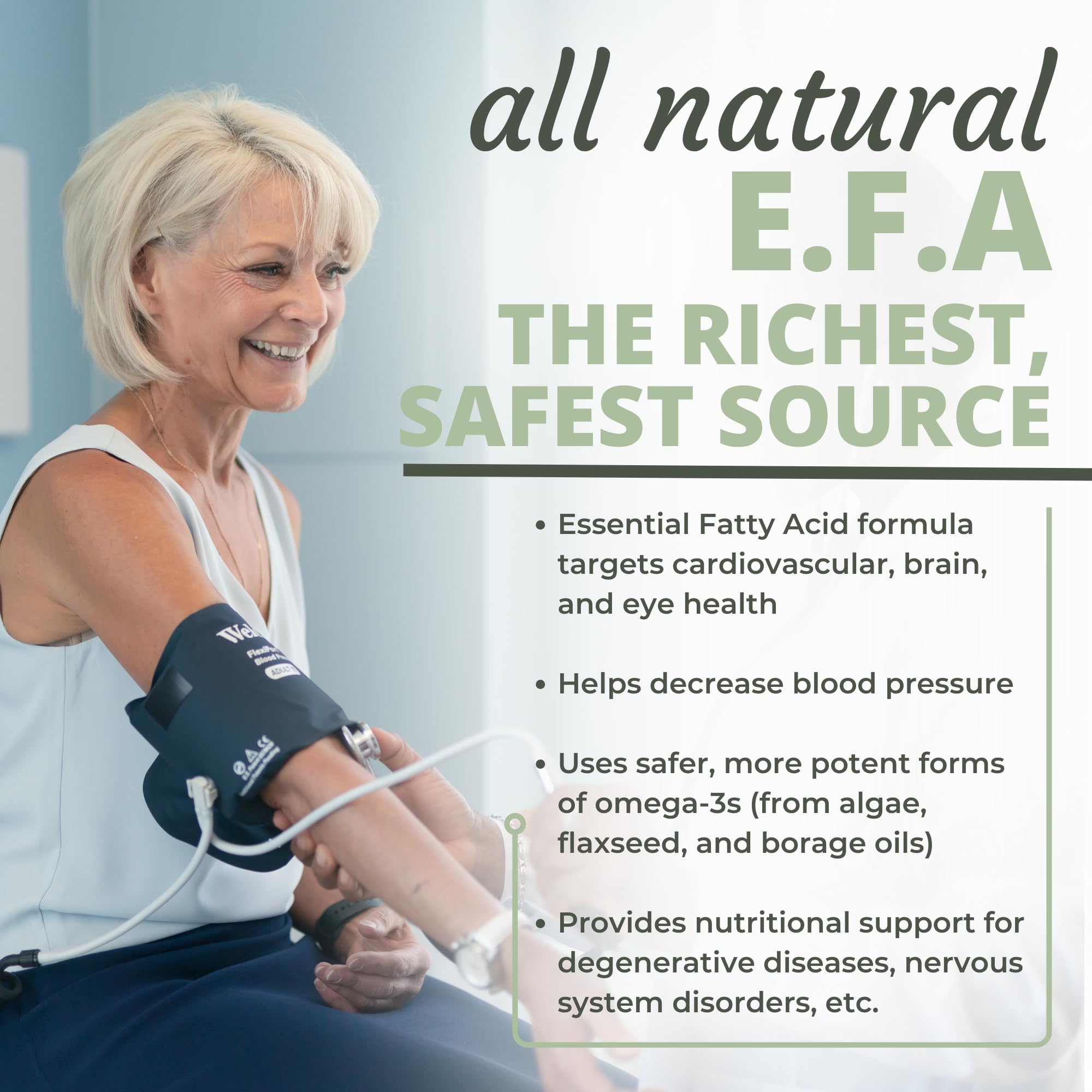 Optimal Health Systems EFA ingredients label highlights dairy-free, gluten-free, and non-GMO features.