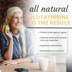Optimal Health Systems Essential Glutathione glass with water emphasizing hydration support