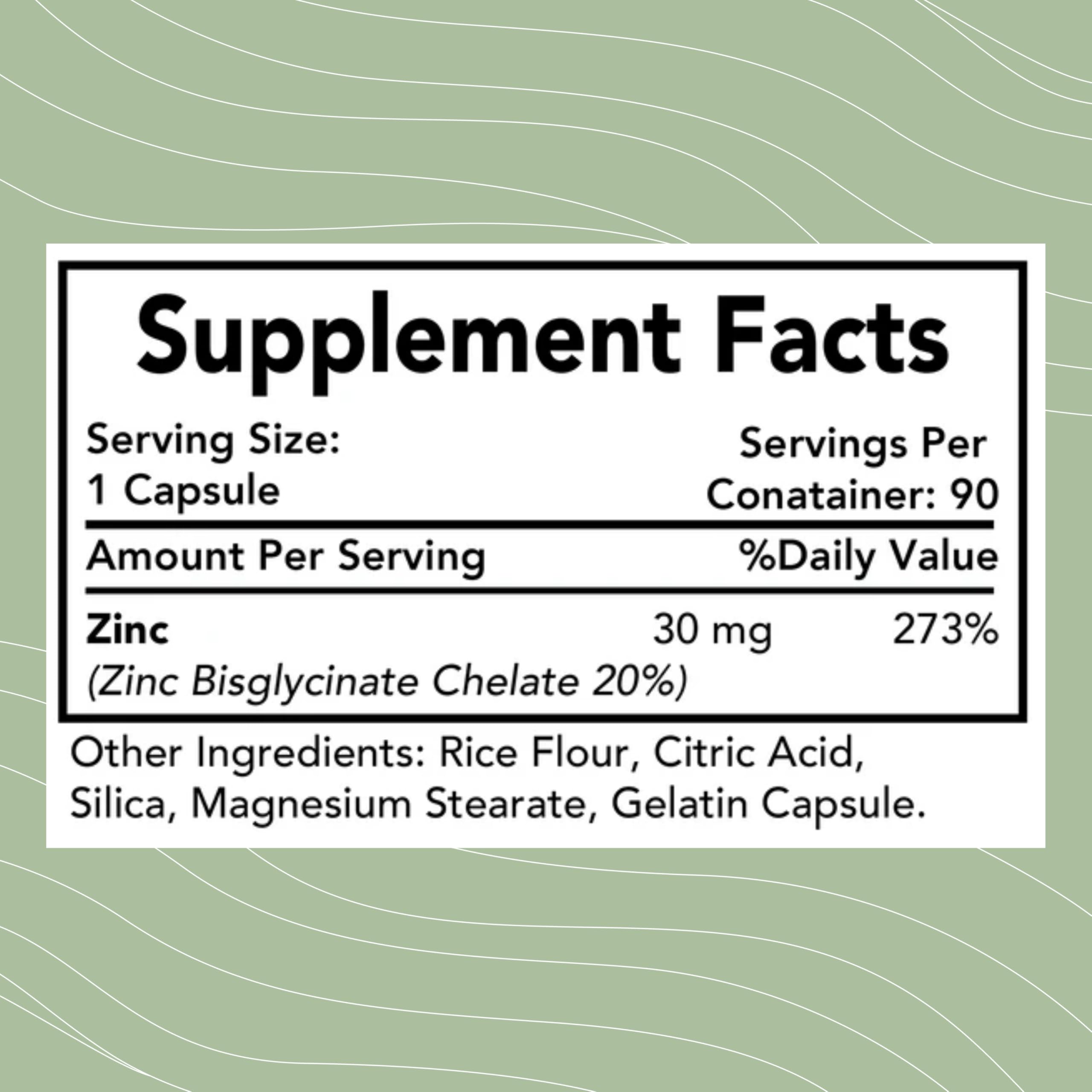 Optimal Health Systems Essential Zinc capsules show chelated bisglycinate for gentle absorption