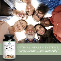 Optimal Health Systems Essential Zinc GMP and clean formula seal on packaging