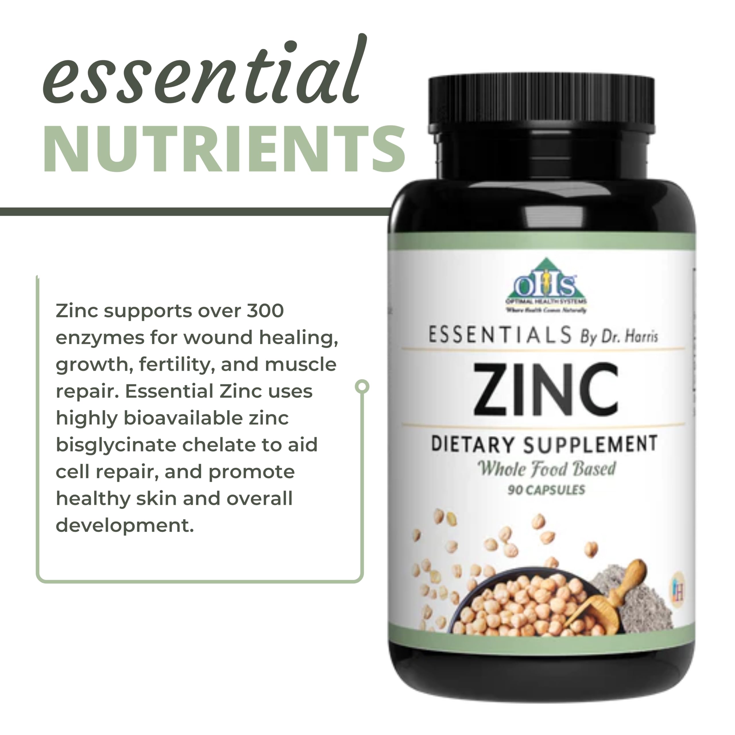 Optimal Health Systems Essential Zinc on kitchen counter emphasizes everyday use