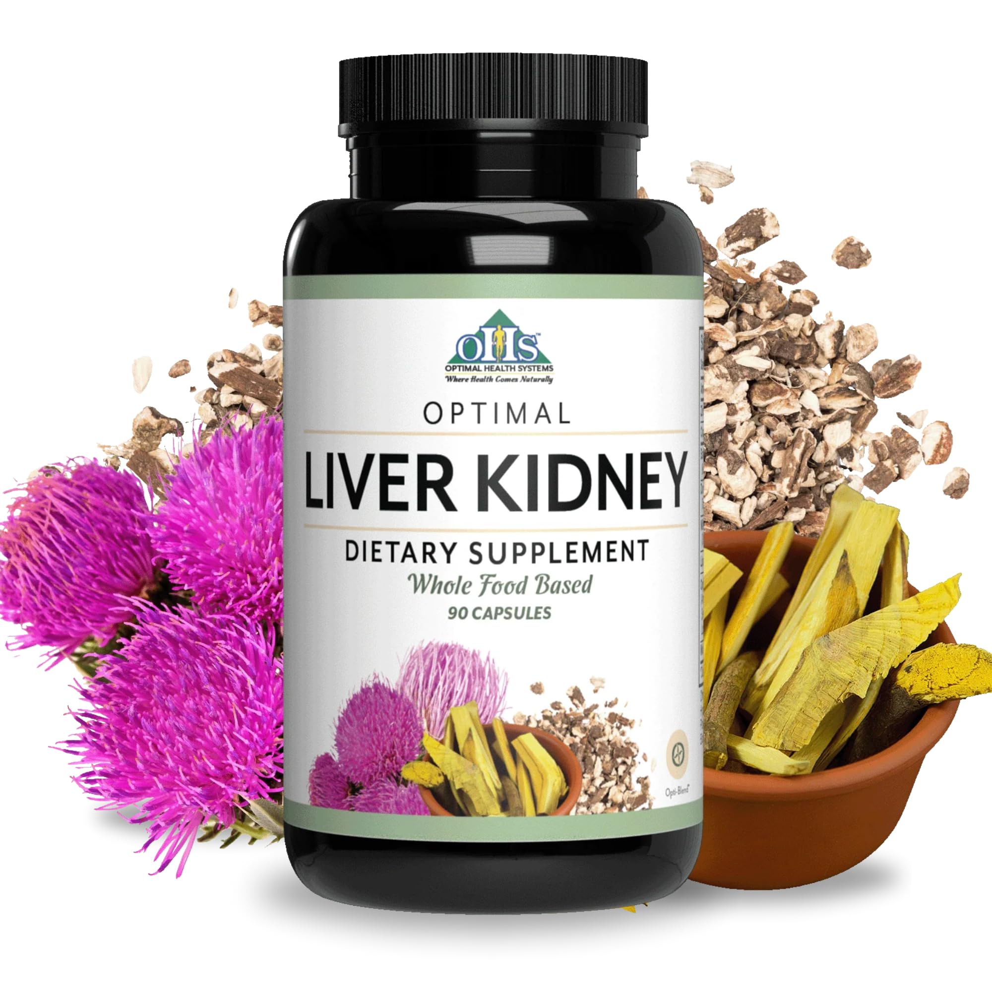Optimal Health Systems liver-kidney detox bottle front supports natural filtration and daily wellness