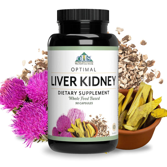 Optimal Health Systems liver-kidney detox bottle front supports natural filtration and daily wellness