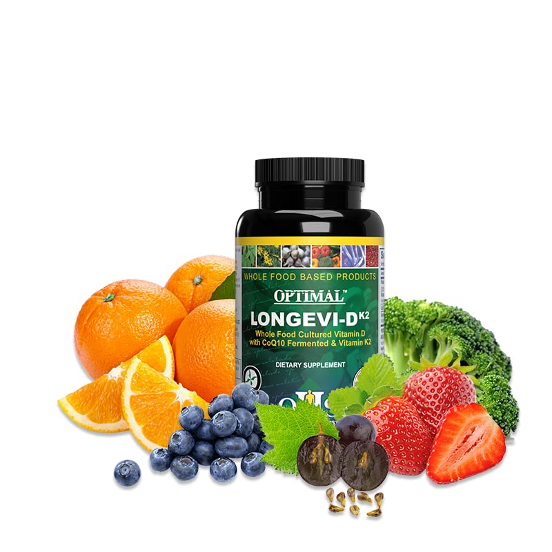 Optimal Health Systems Longevi-Dk2 bottle with capsules for long-term vitality.