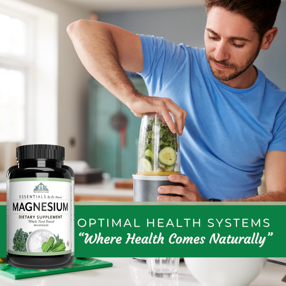 Optimal Health Systems Magnesium packaging on shelf signaling trusted, pure supplementation