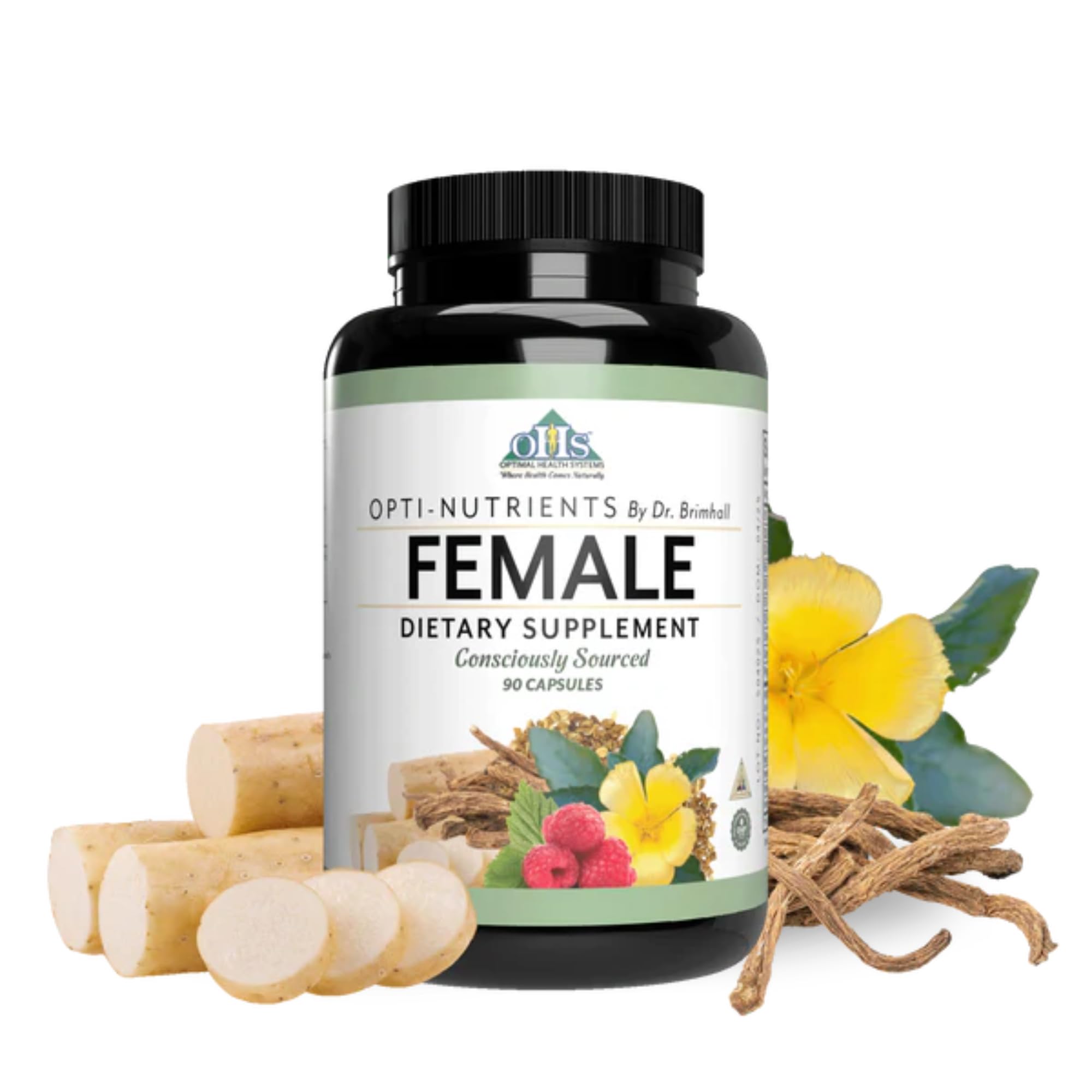 Opti-Female bottle front view showcases hormonal support potential for balance