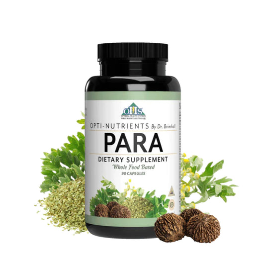 Opti-para bottle front from Optimal Health Systems ready for daily GI balance.