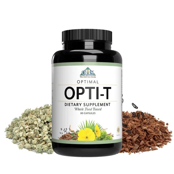 Optimal Opti-T bottle front shows herbal blend for everyday wellness and vitality.