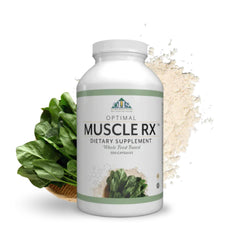 Optimal Health Systems' Optimal Muscle RX bottle on shelf for daily workouts.